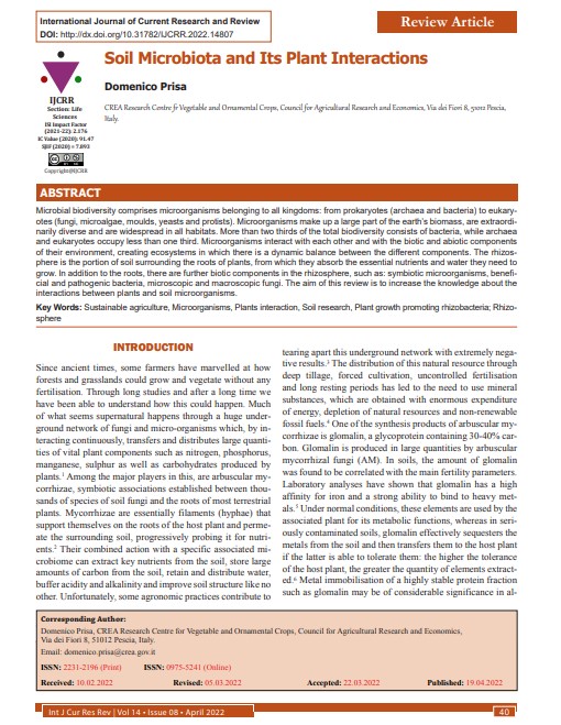 Soil microbiota and Its plant&nbsp;interactions