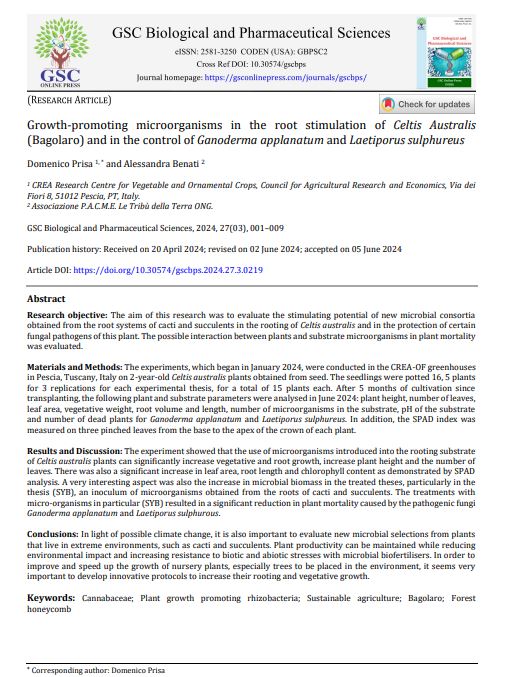 Article: Growth-promoting microorganisms in the root stimulation of Celtis Australis (Bagolaro) and in the control of Ganoderma applanatum and Laetiporus&nbsp;sulphureus