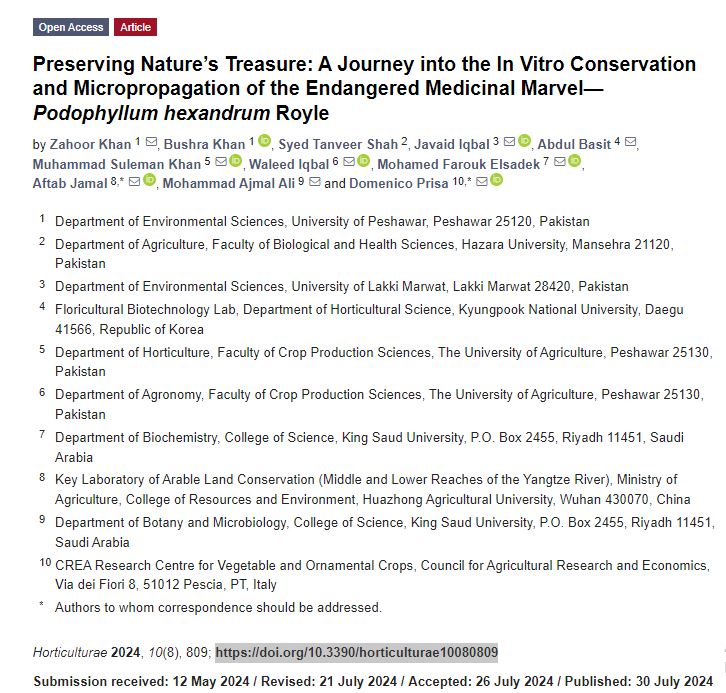 Article: Preserving Nature’s Treasure: A Journey into the In Vitro Conservation and Micropropagation of the Endangered Medicinal Marvel—Podophyllum hexandrum&nbsp;Royle
