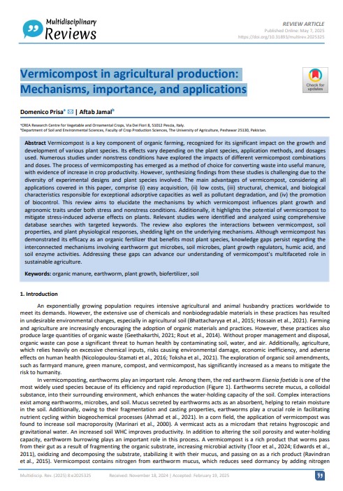 Vermicompost in agricultural production: Mechanisms, importance, and&nbsp;applications