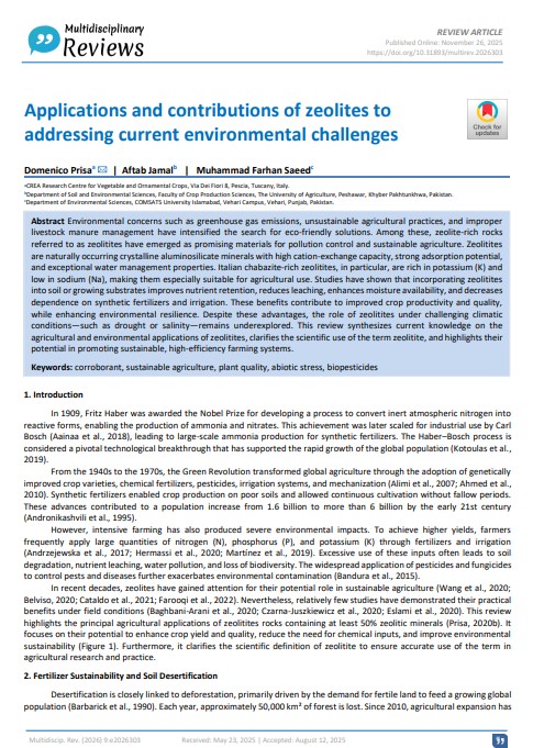 Pubblicazione Scopus: Applications and contributions of zeolites to addressing current environmental&nbsp;challenges