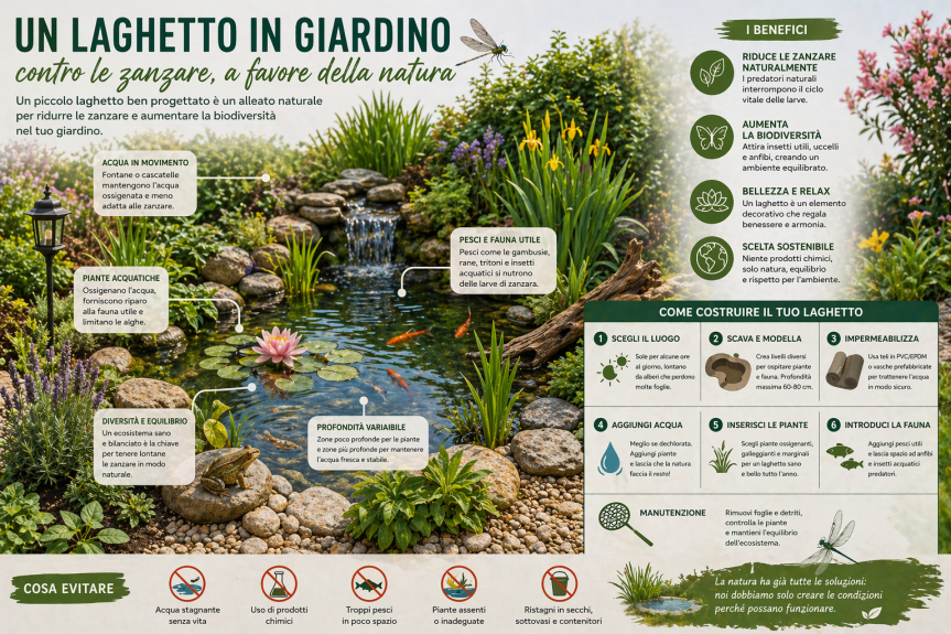 Come costruire un piccolo laghetto in giardino per il controllo naturale delle&nbsp;zanzare