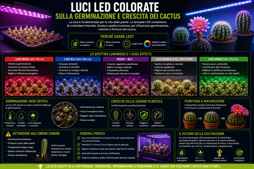 Utilizzo delle luci LED colorate sulla germinazione e crescita dei&nbsp;cactus