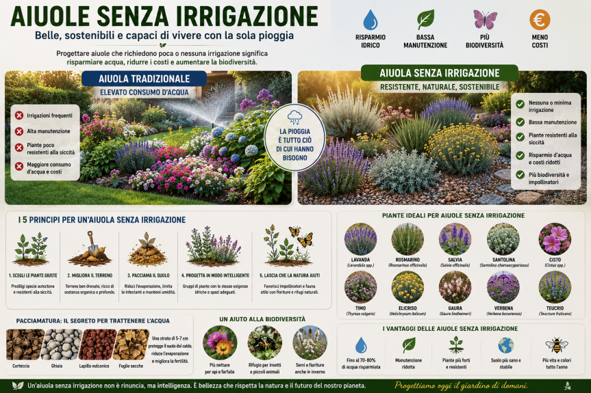 Aiuole senza irrigazione: come creare giardini belli, sostenibili e capaci di vivere con la sola&nbsp;pioggia